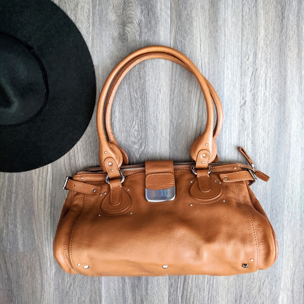 Dissona Italy Light Brown Leather Shoulder Purse